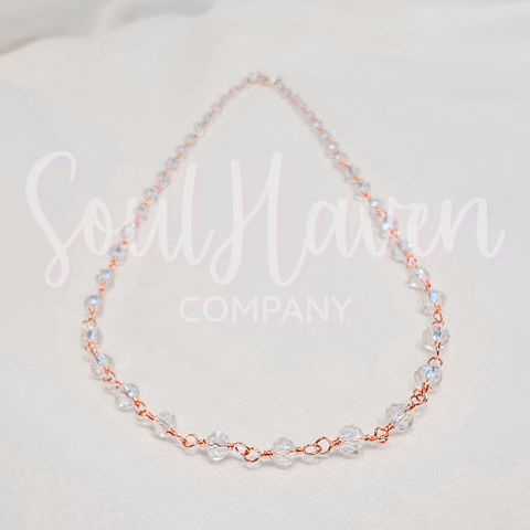 Clear Quartz on Rose Gold dainty necklace