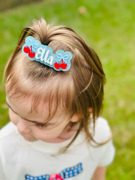 Cherry name clip: black, white, blue or pink options