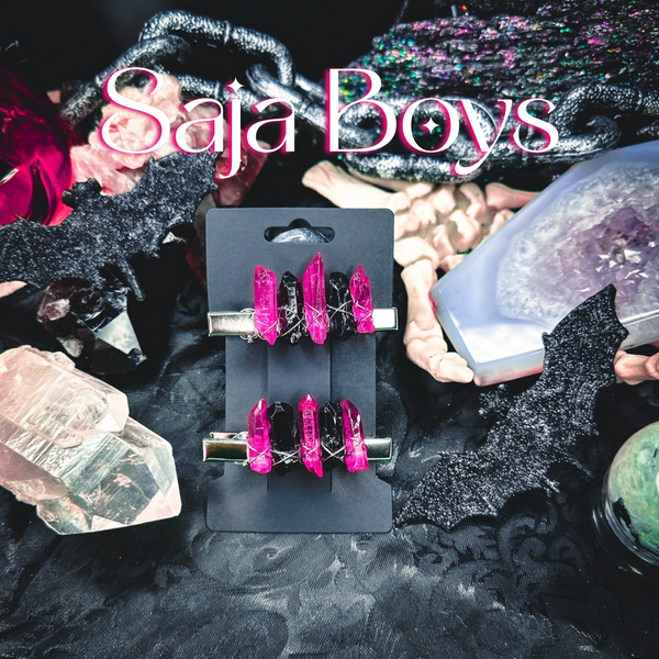 Saja Boys Crystal Clips: pink & black