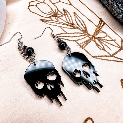 Obsidian Melted Skull earrings