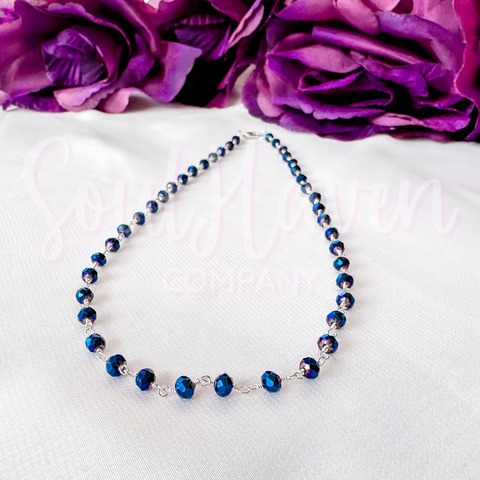 Blue Aura Pyrite dainty necklace