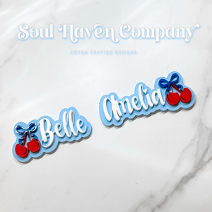 Cherry name clip: blue or pink options