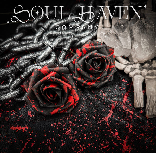 Blood Splatter Rose Hair Clips (black + white)