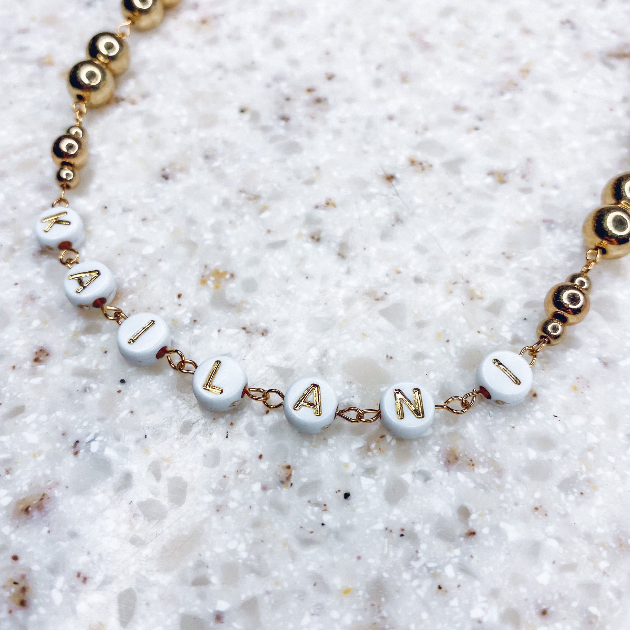 Silver or Gold beaded name necklace