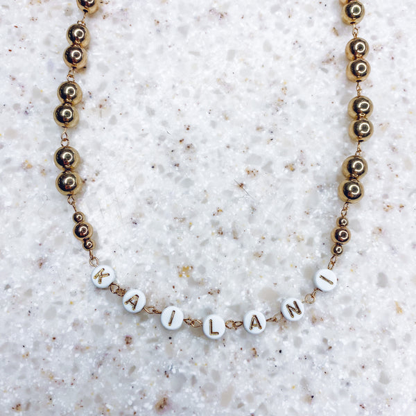 Silver or Gold beaded name necklace
