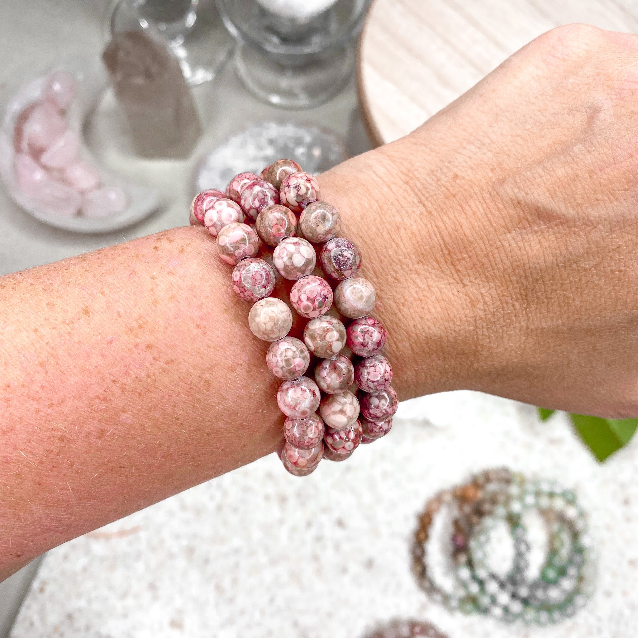 Pink Coral Fossil Bracelet