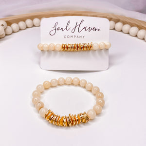 Cash Rules Everything Around Me  C.R.E.A.M. Bracelet: Vanilla Honey Jade with 18K Gold Plated Discs